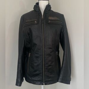 BMW Motorrad Women Black 100% Nappa Leather Jacket sz Large Superbike Motorcycle